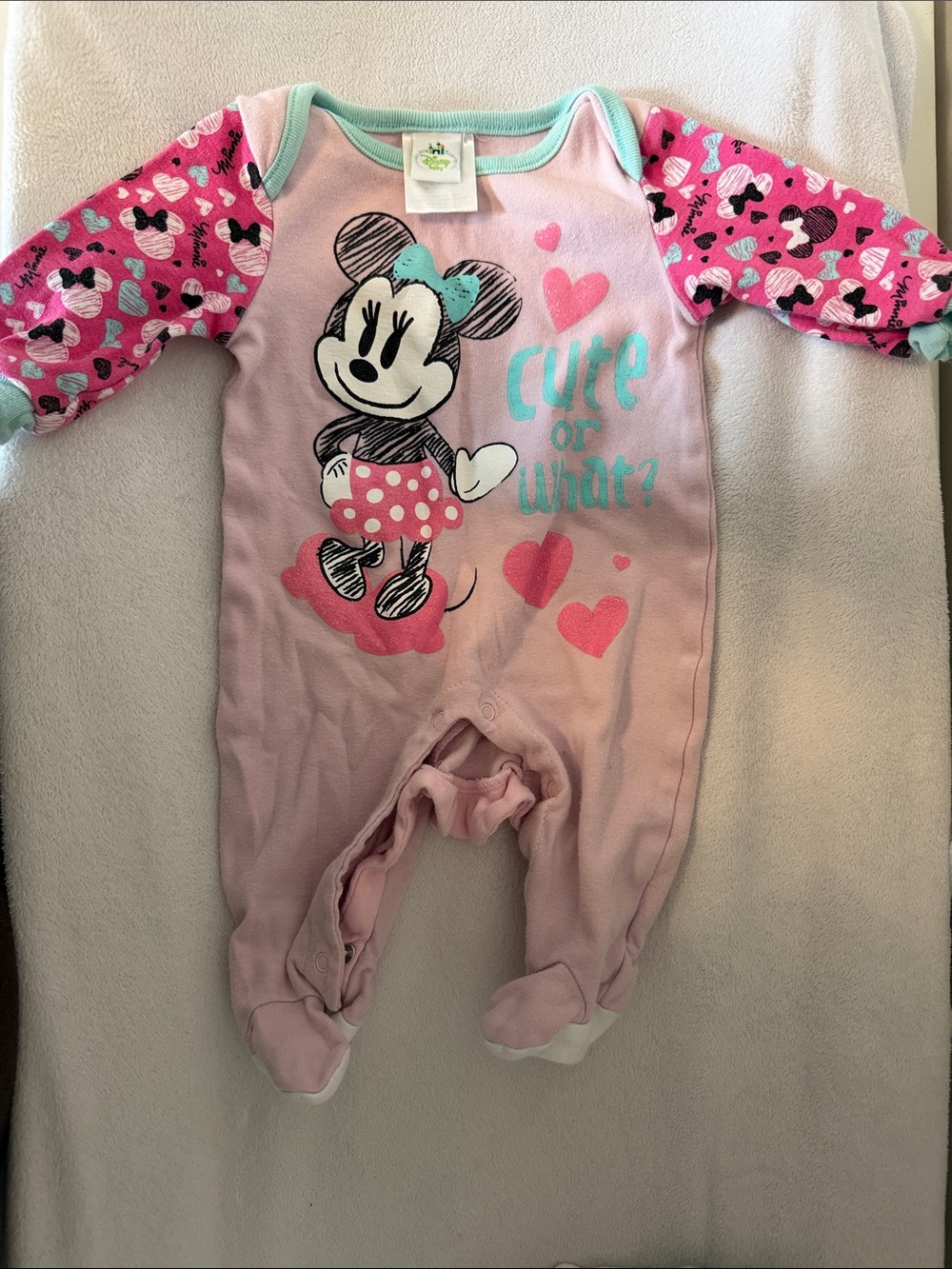 Disney Pink Minnie Mouse Footed One-Piece with Turquoise Accents